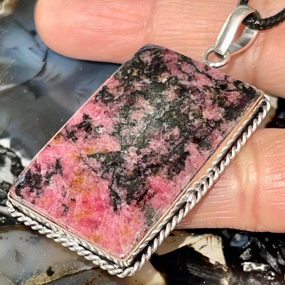 Rhodonite Pendant Crystal Pendant 2”